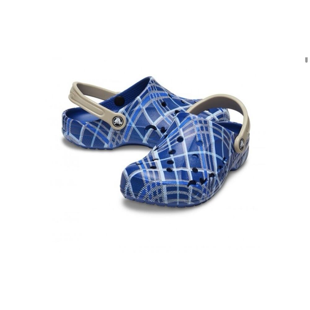 Crocs Baya Holiday Plaid Clogs Christmas Blue Jean Comfort Sandals Mens Size 12 - Picture 3 of 5